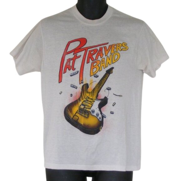 PAT TRAVERS BAND Concert Tshirt, M/L, 2 sided 1987, Off-White, Short Sleeves